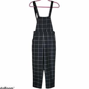 FOREVER 21 Grid Adjustable Overall Black and White Size Small